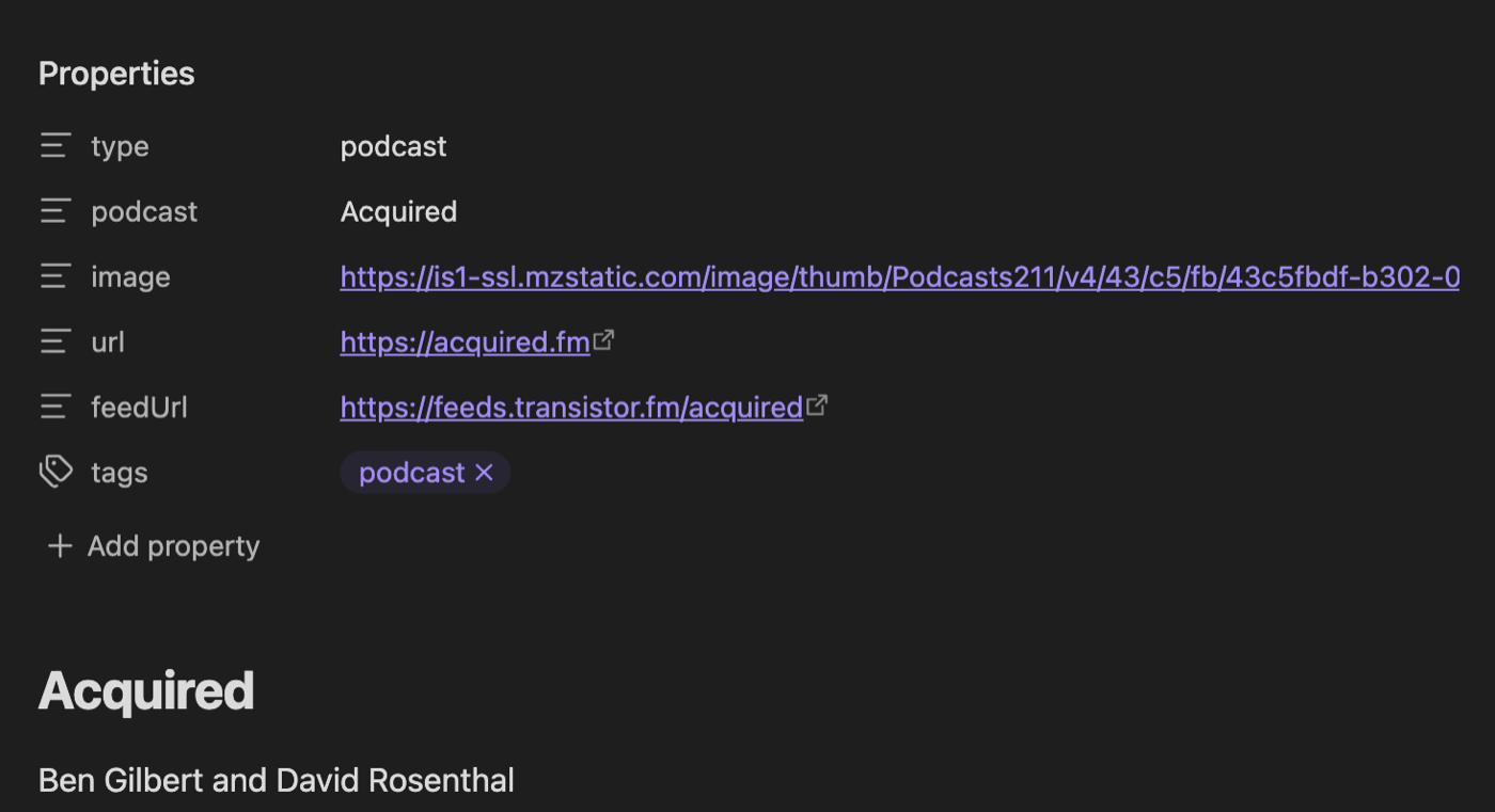 A podcast feed note
